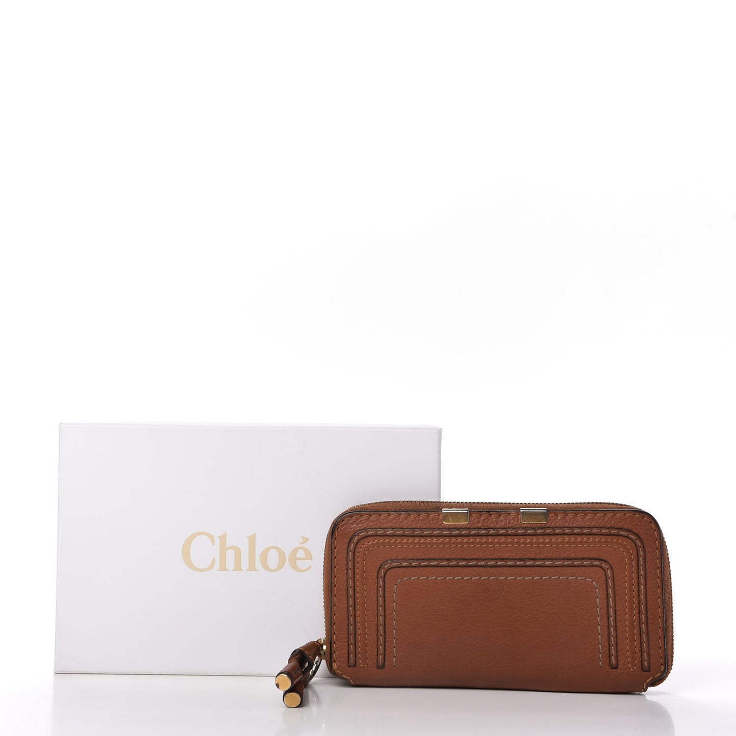Grained Calfskin Marcie Long Zip Around Wallet Tan