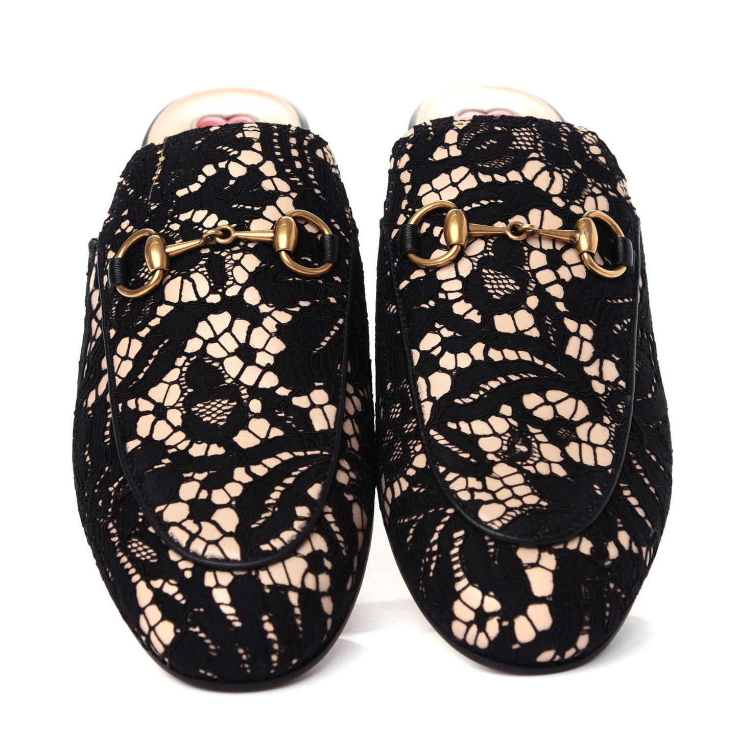 Lace Malaga Kid Womens Princetown Slippers 35.5 Black Skin Rose