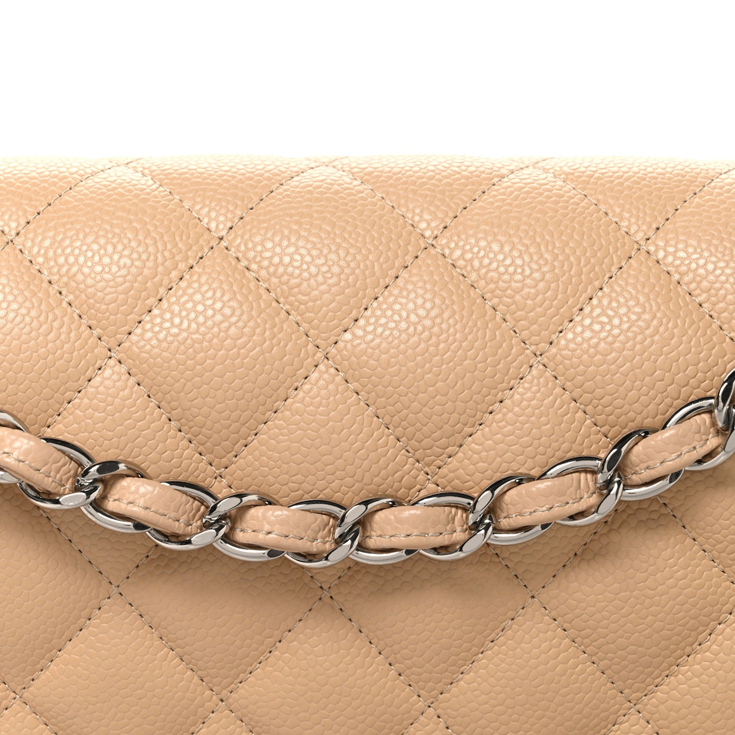 Caviar Quilted Jumbo Double Flap Beige