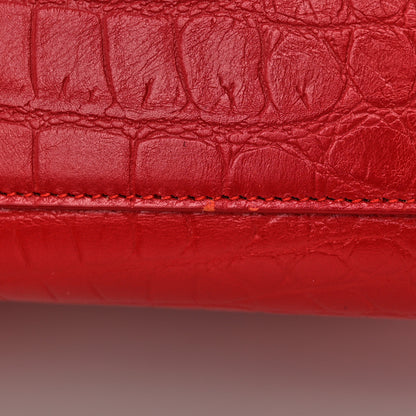 Saint Laurent Calfskin Crocodile Embossed Small Sac de Jour Eros Red 14 of 20