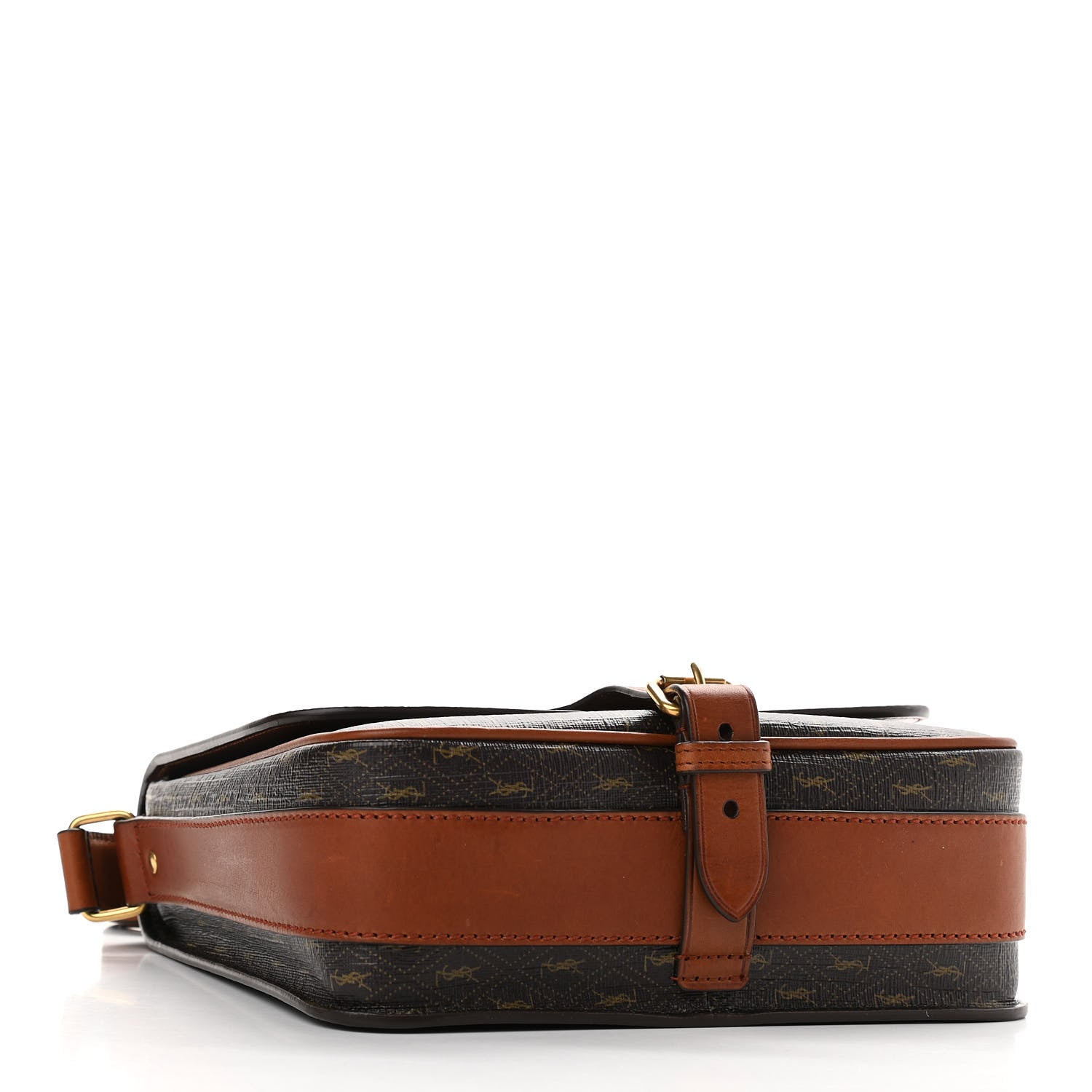 Saint Laurent Canvas Smooth Calfskin Le Monogramme Medium Buckle Satchel Chestnut 4 of 12