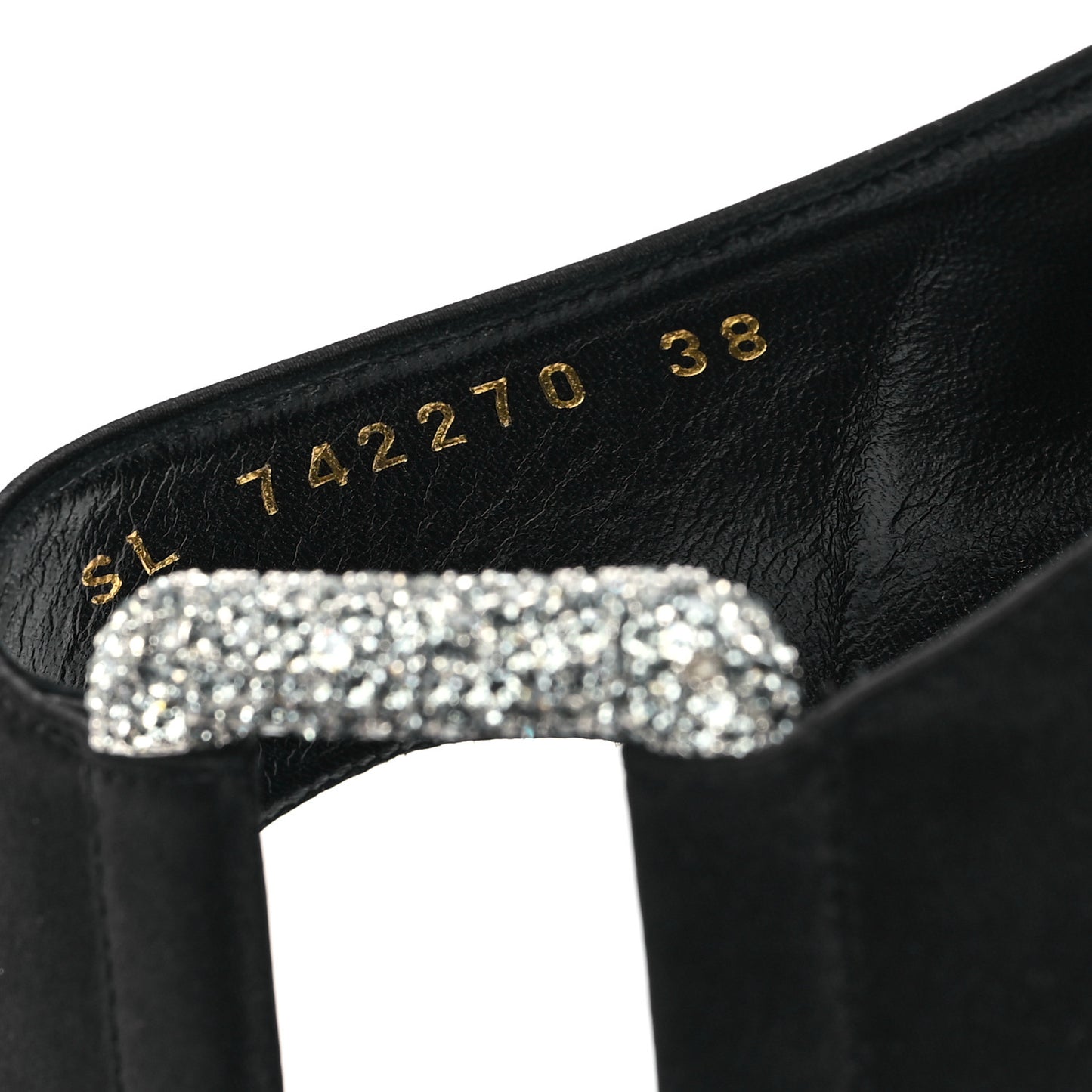 Crepe Satin Crystal Buckle Gippy 110 Sandals 38 Black
