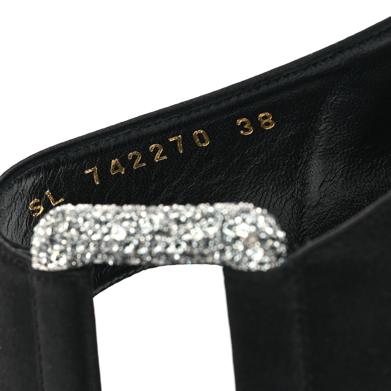 Saint Laurent Crepe Satin Crystal Buckle Gippy 110 Sandals 38 Black 9 of 10
