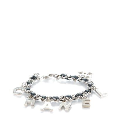 Chanel Lambskin Chain Logo Charms Bracelet Black Silver 1 of 5