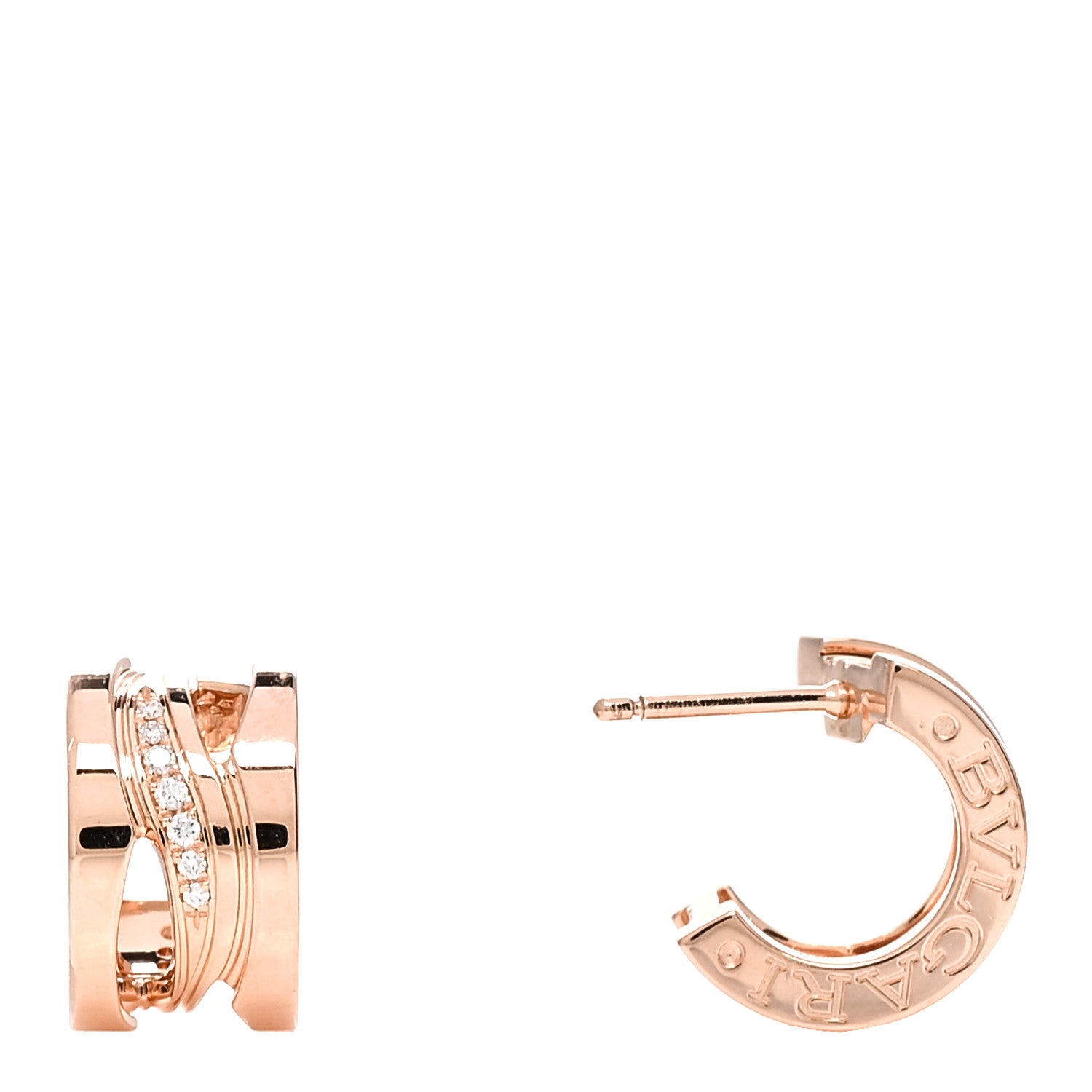 Bulgari 18K Rose Gold Diamond B.Zero1 Legend Hoop Earrings 1 of 5