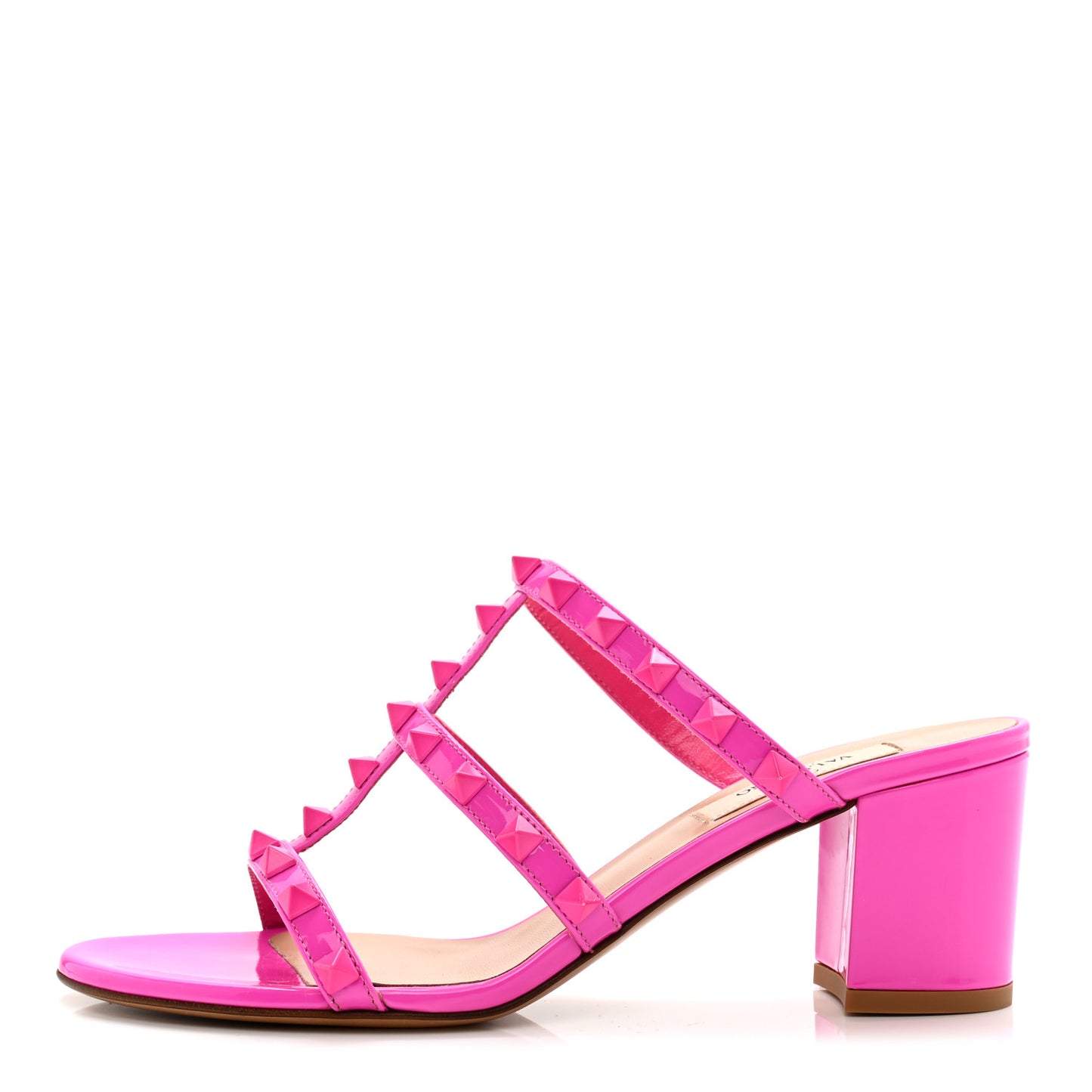 Patent Lacquered Monochrome Rockstud 60mm Caged Slide Sandals 37 Pink PP
