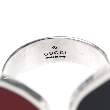 Gucci Sterling Silver Enamel GucciGhost Hamlet Skull Double Ring Black Red 59 8.75 6 of 7