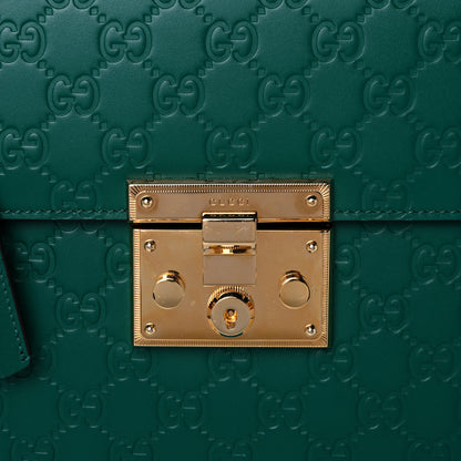 Gucci Guccissima Signature Medium Padlock Top Handle Bag Emerald 9 of 13