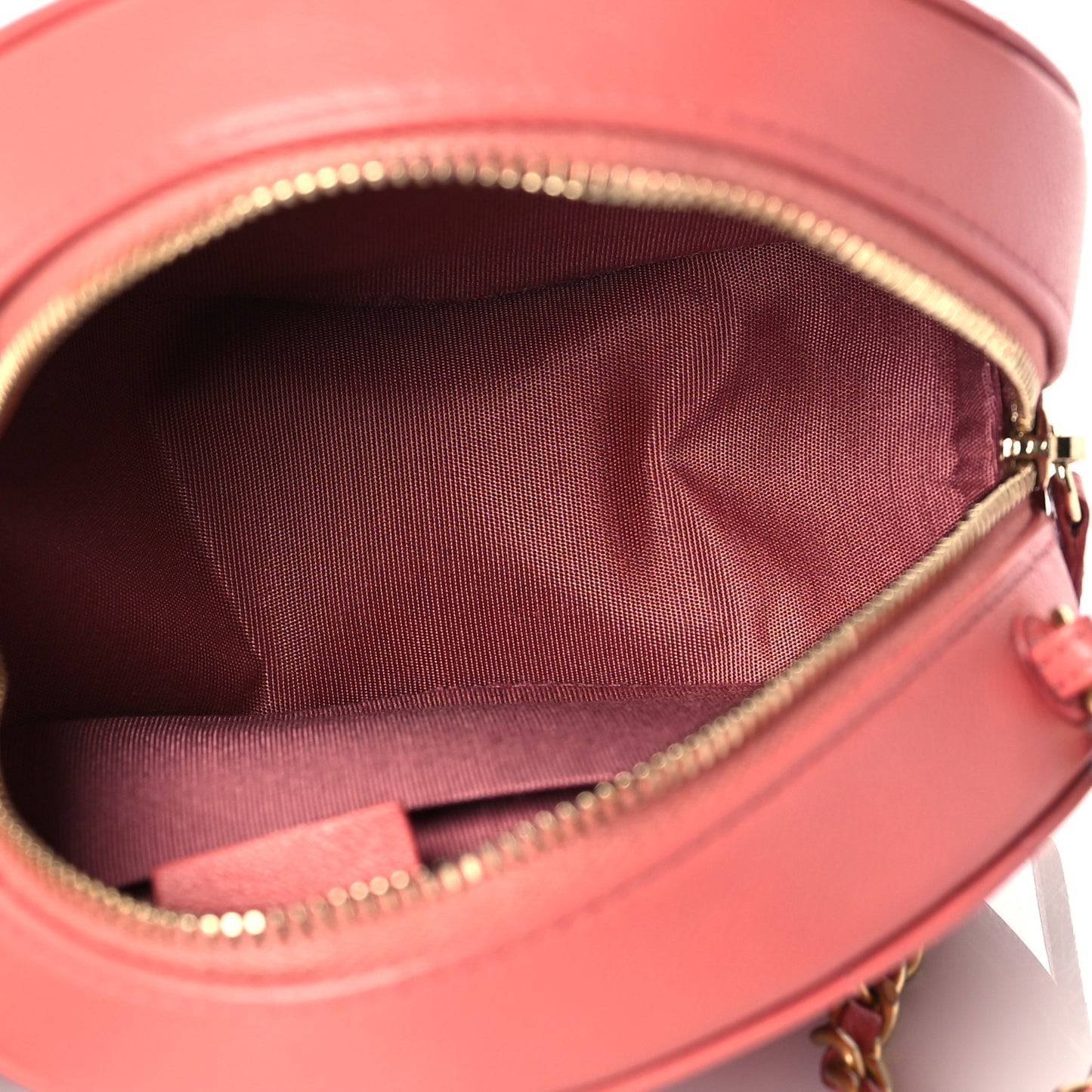 Goatskin Quilted Chanel 19 Round Clutch With Chain Coral