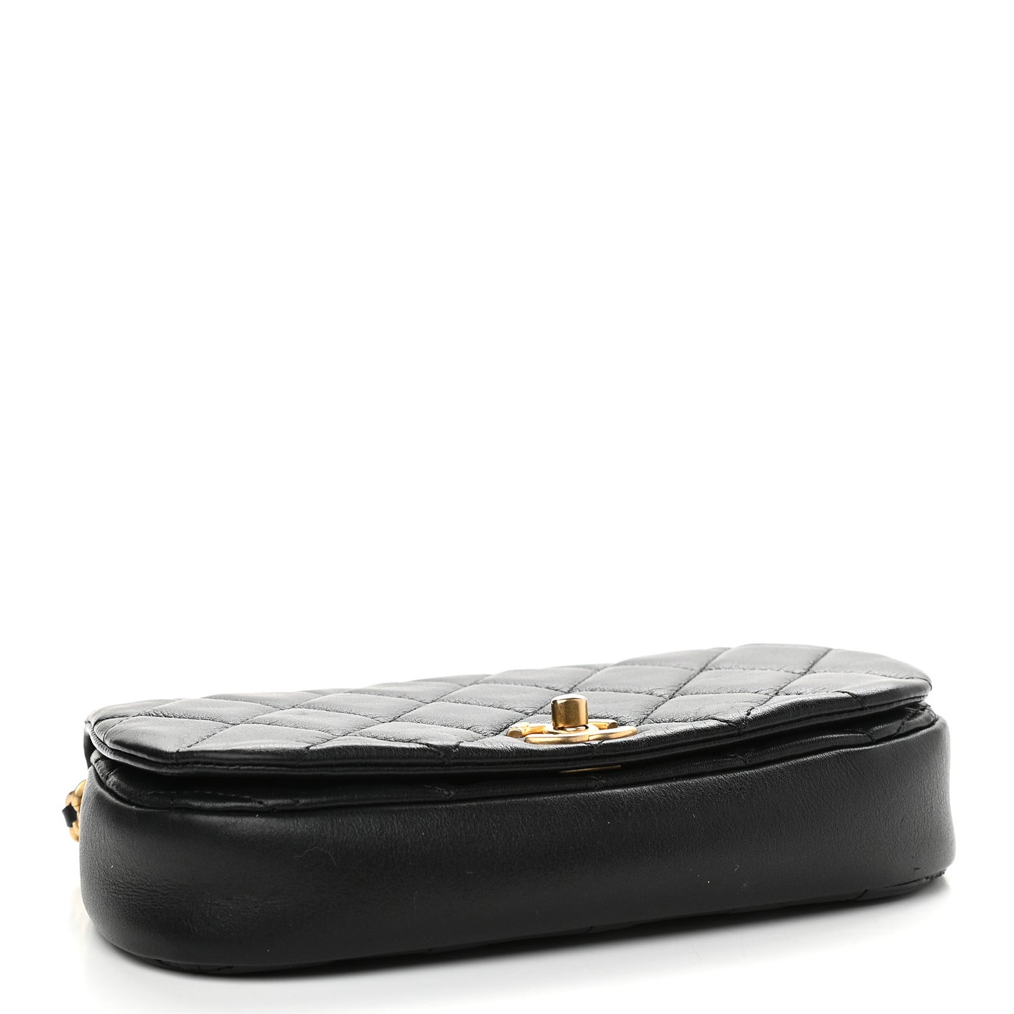 Calfskin Quilted Coco Mail Clutch With Chain Black