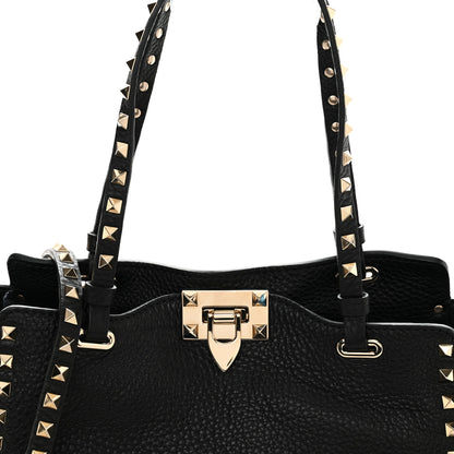 Valentino Garavani Grained Calfskin Small Rockstud Tote Black 7 of 9