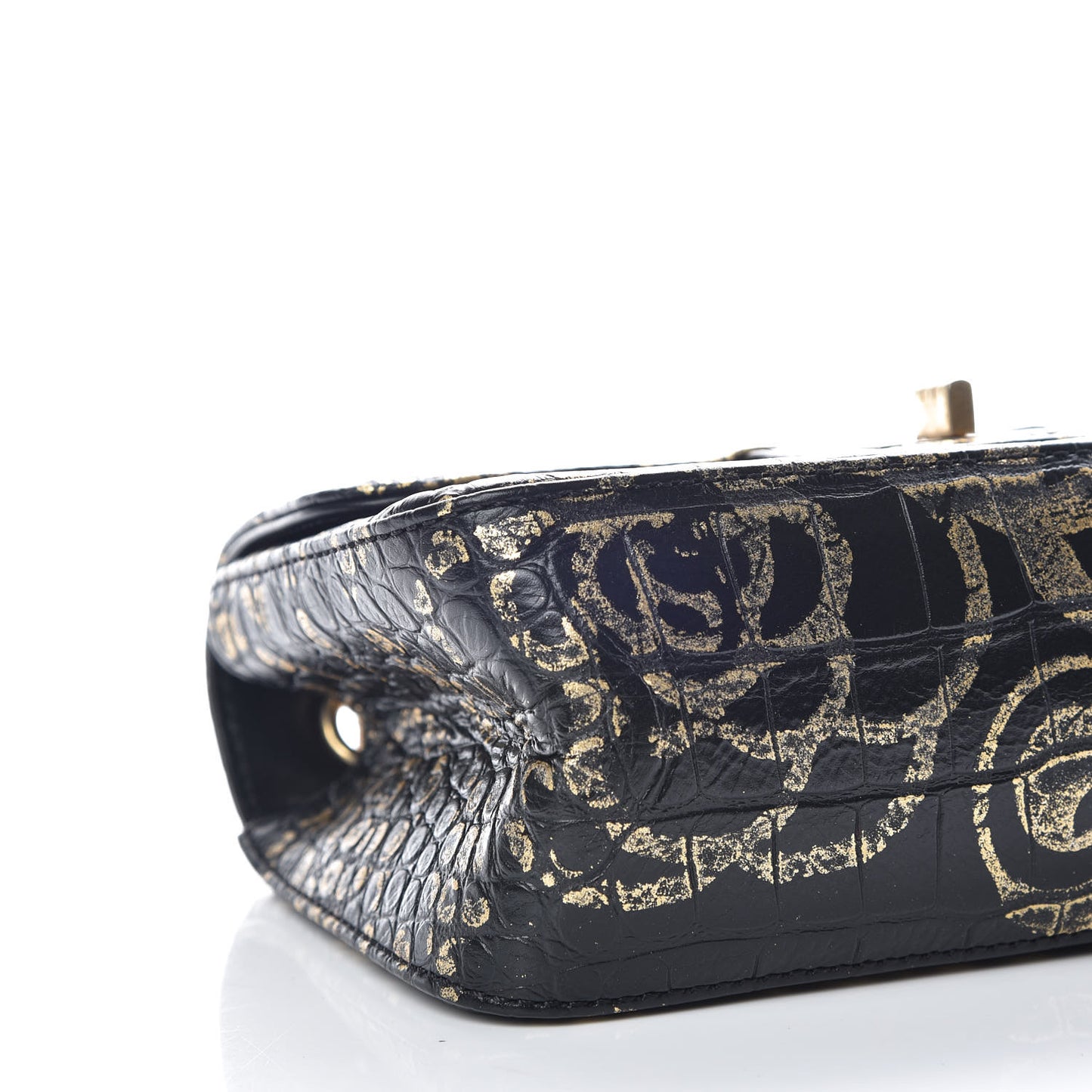 Calfskin Crocodile Embossed Graffiti 2.55 Mini Cocodile Reissue Flap Black Gold