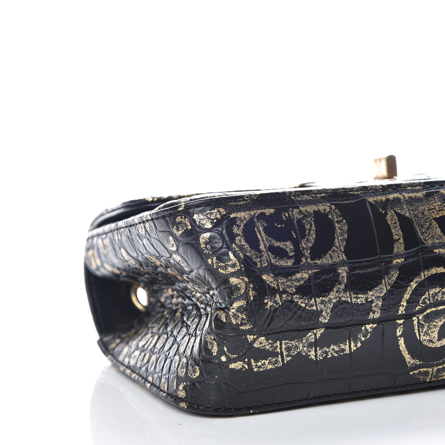 Chanel Calfskin Crocodile Embossed Graffiti 2.55 Mini Cocodile Reissue Flap Black Gold 5 of 10