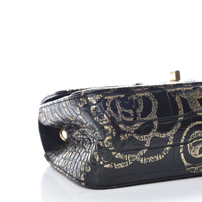 Chanel Calfskin Crocodile Embossed Graffiti 2.55 Mini Cocodile Reissue Flap Black Gold 5 of 10