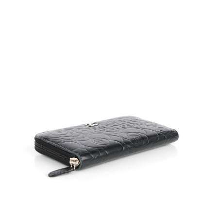 Chanel Lambskin Camellia Embossed Large Zip Around Gusset Wallet Black 4 of 12
