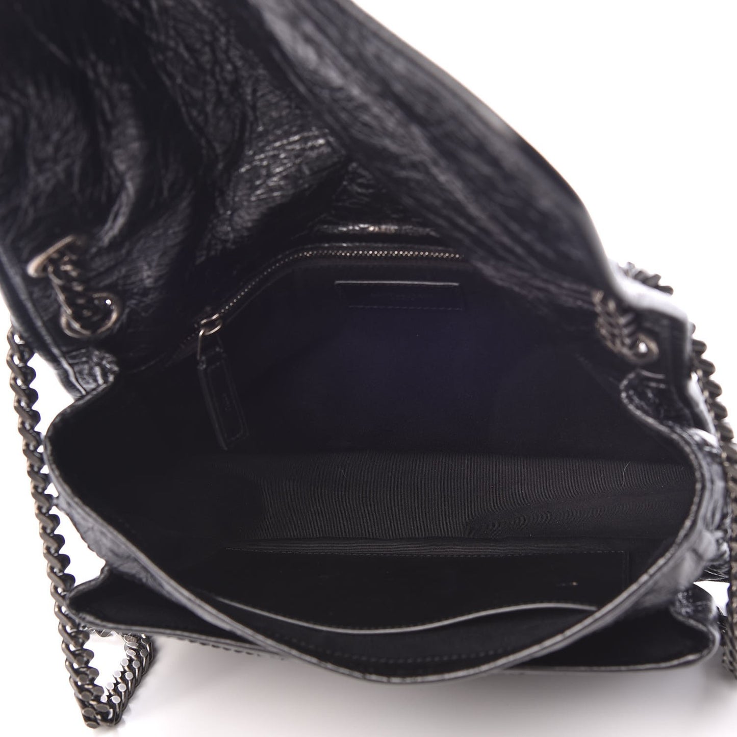Crinkled Calfskin Matelasse Monogram Medium Niki Chain Satchel Black