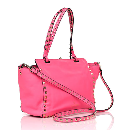 Valentino Garavani Vitello Small Rockstud Tote Fuxia Fluo 3 of 9