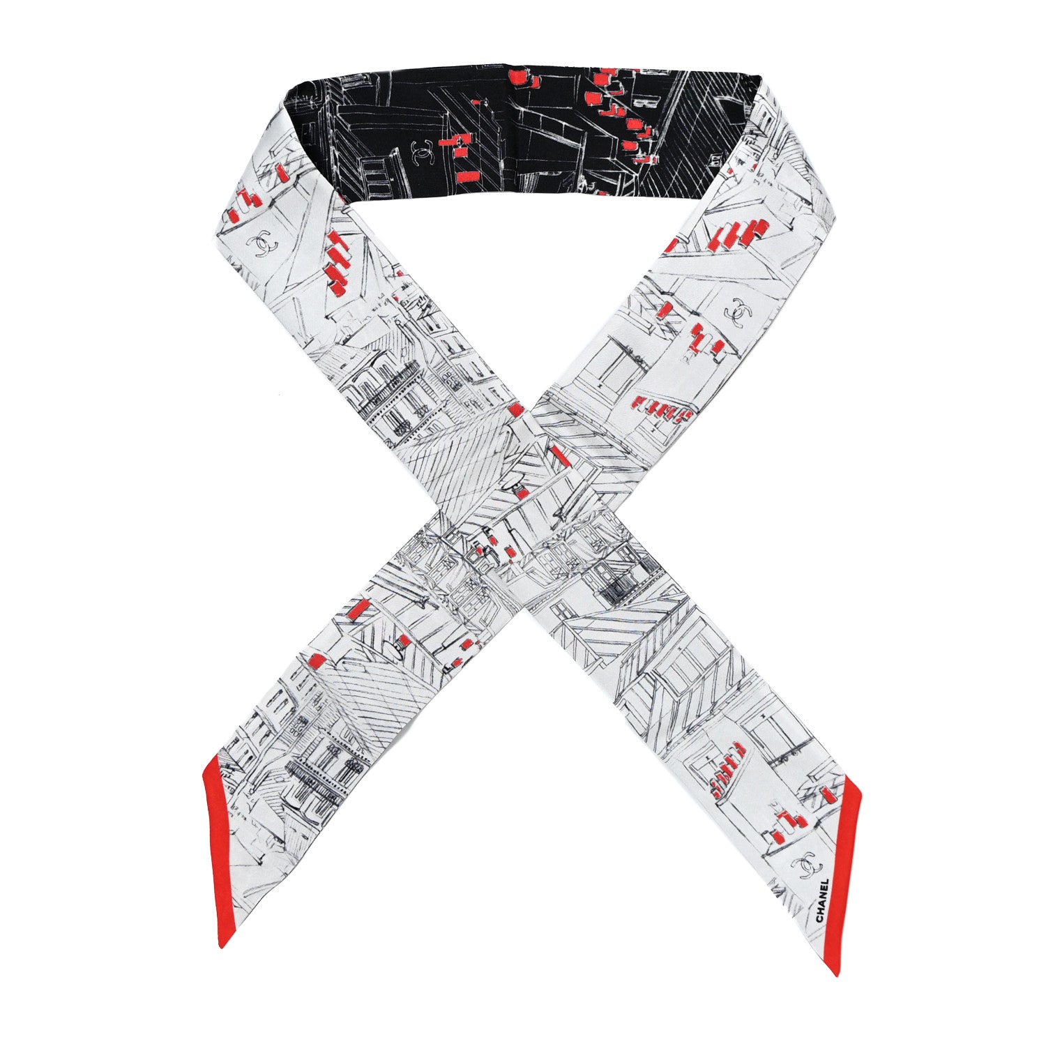 Chanel Silk CC City Slim Bandeau White Black Red 1 of 6