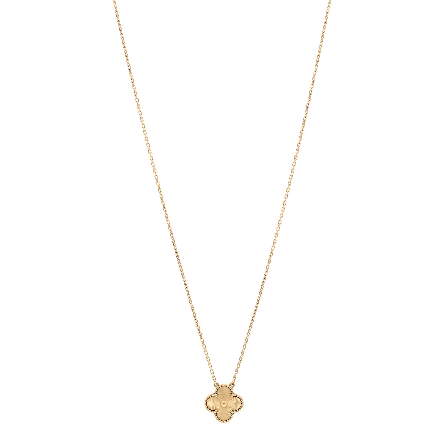 Van Cleef & Arpels 18K Yellow Gold Guilloché Vintage Alhambra Pendant Necklace 1 of 6