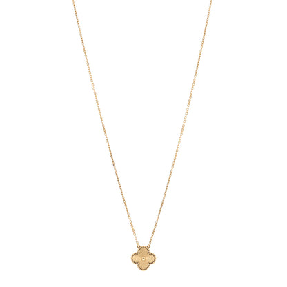 Van Cleef & Arpels 18K Yellow Gold Guilloché Vintage Alhambra Pendant Necklace 1 of 6