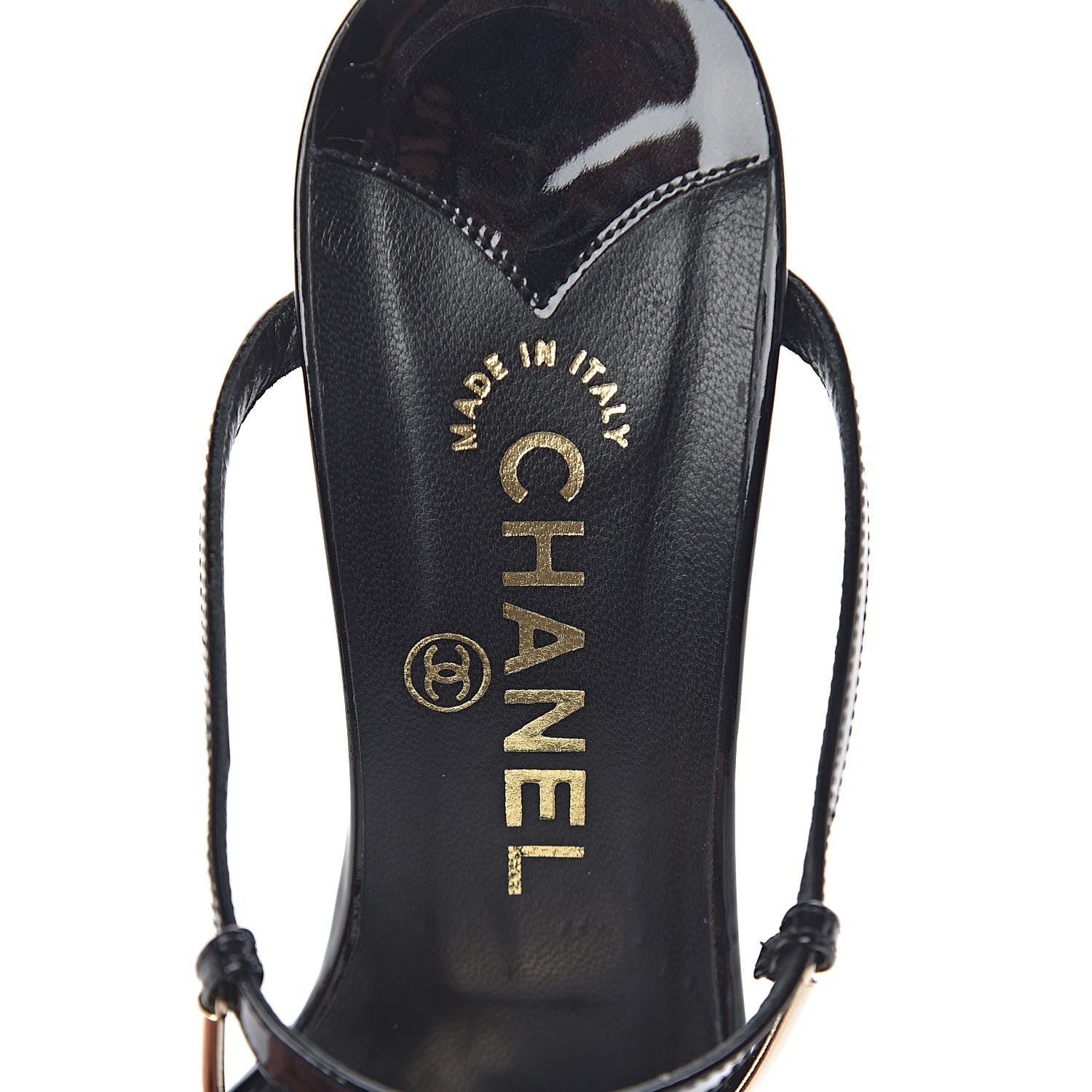 Chanel Patent CC Sandals 38 Black Gold 7 of 8