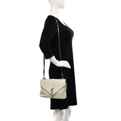 Saint Laurent Calfskin Crocodile Embossed Medium College Monogram Satchel Dove White 2 of 11