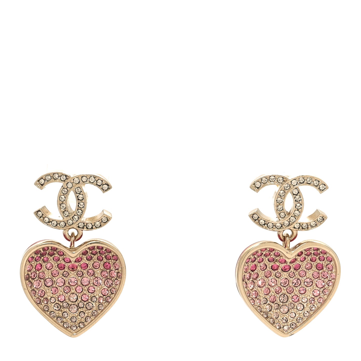 Crystal CC Resin Heart Drop Earrings Pink Gold