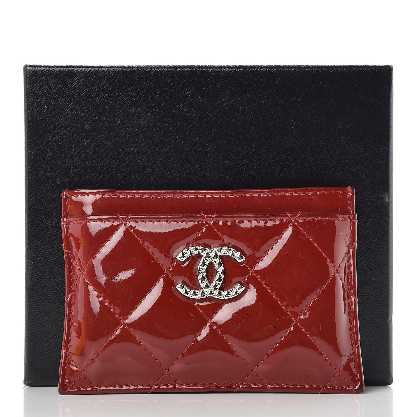 Patent Quilted Brilliant Card Holder Red