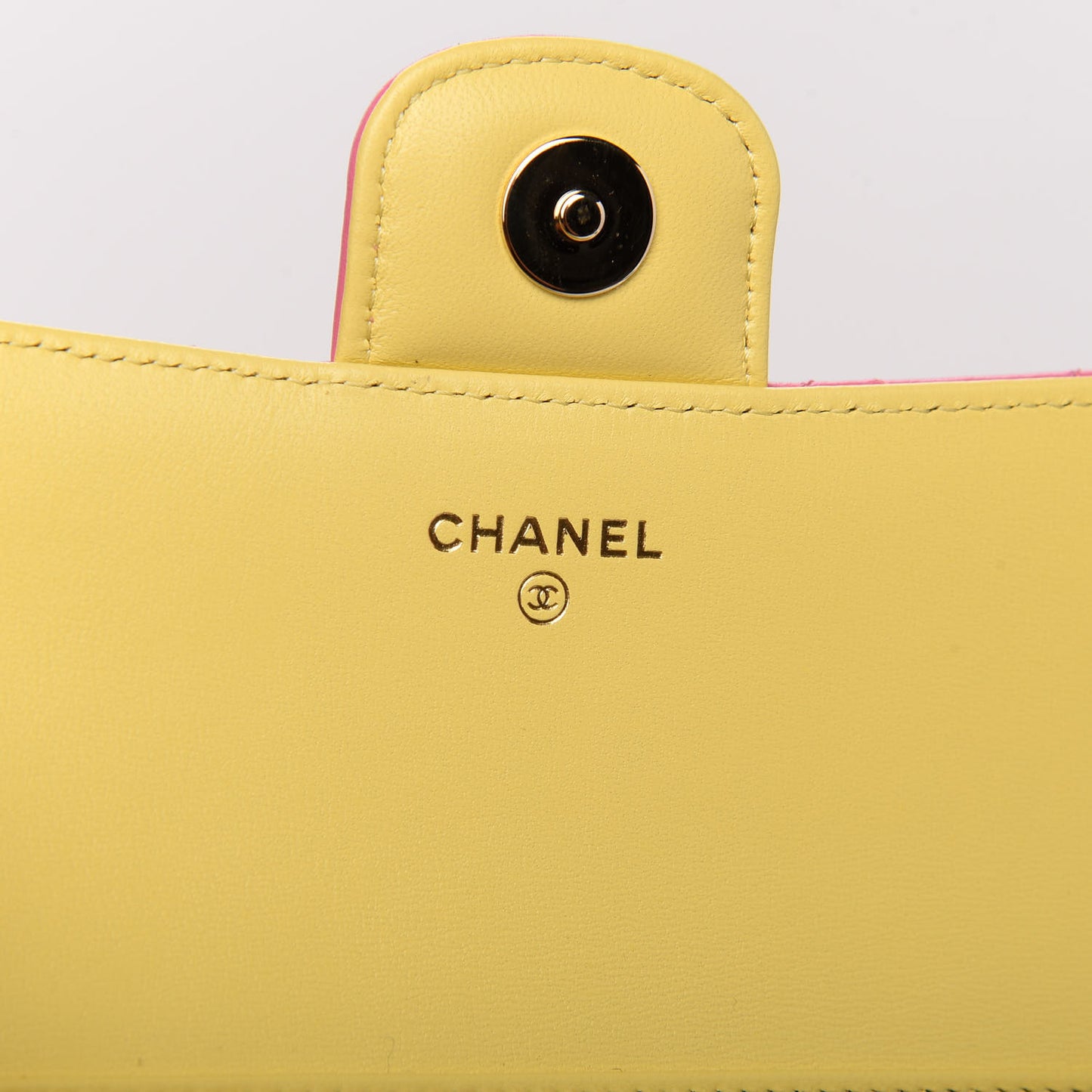 Lambskin Quilted Glasses Case With Chain Pink Yellow