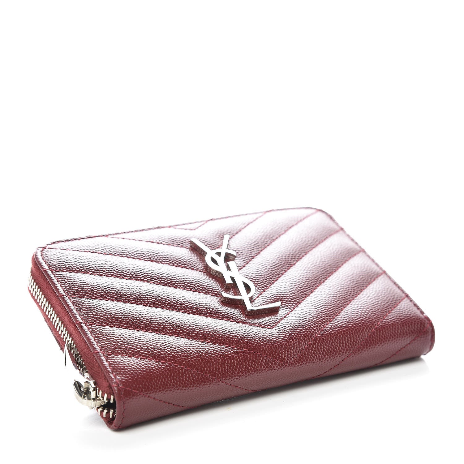 Saint Laurent Grain De Poudre Matelasse Chevron Monogram Zip Around Wallet Palissandre 4 of 8