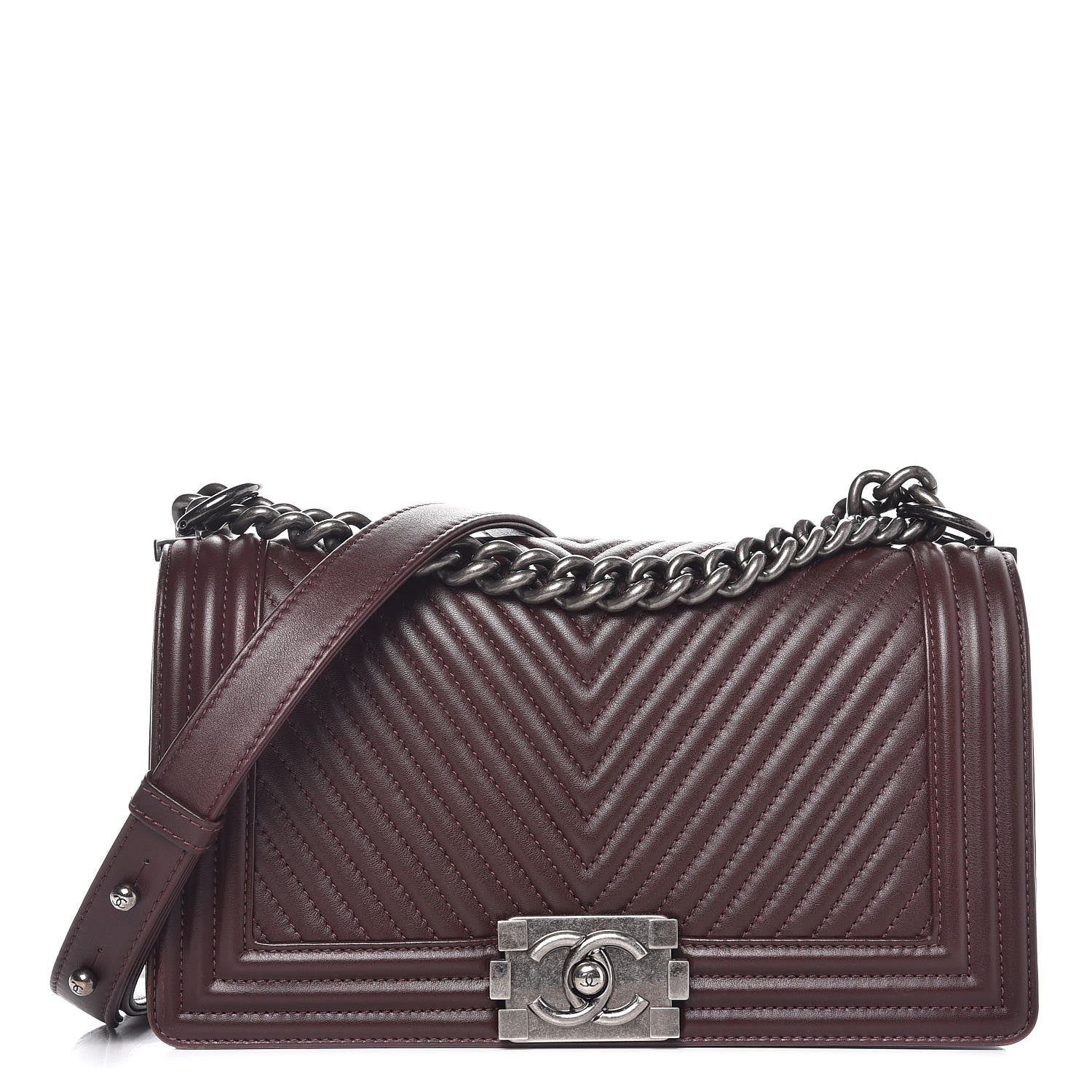 Chanel Calfskin Chevron Quilted Medium Boy Flap Burgundy 1 of 11