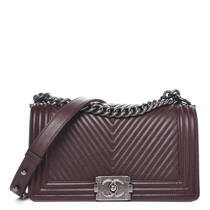 Chanel Calfskin Chevron Quilted Medium Boy Flap Burgundy 1 of 11