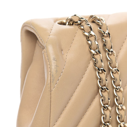 Chanel Lambskin Chevron Quilted Small Single Flap Light Beige 14 of 17