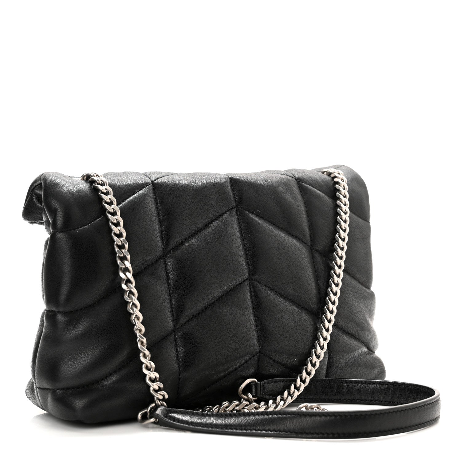 Saint Laurent Lambskin Quilted Toy Loulou Puffer Monogram Chain Satchel Black 1 of 11