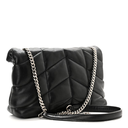 Saint Laurent Lambskin Quilted Toy Loulou Puffer Monogram Chain Satchel Black 1 of 11