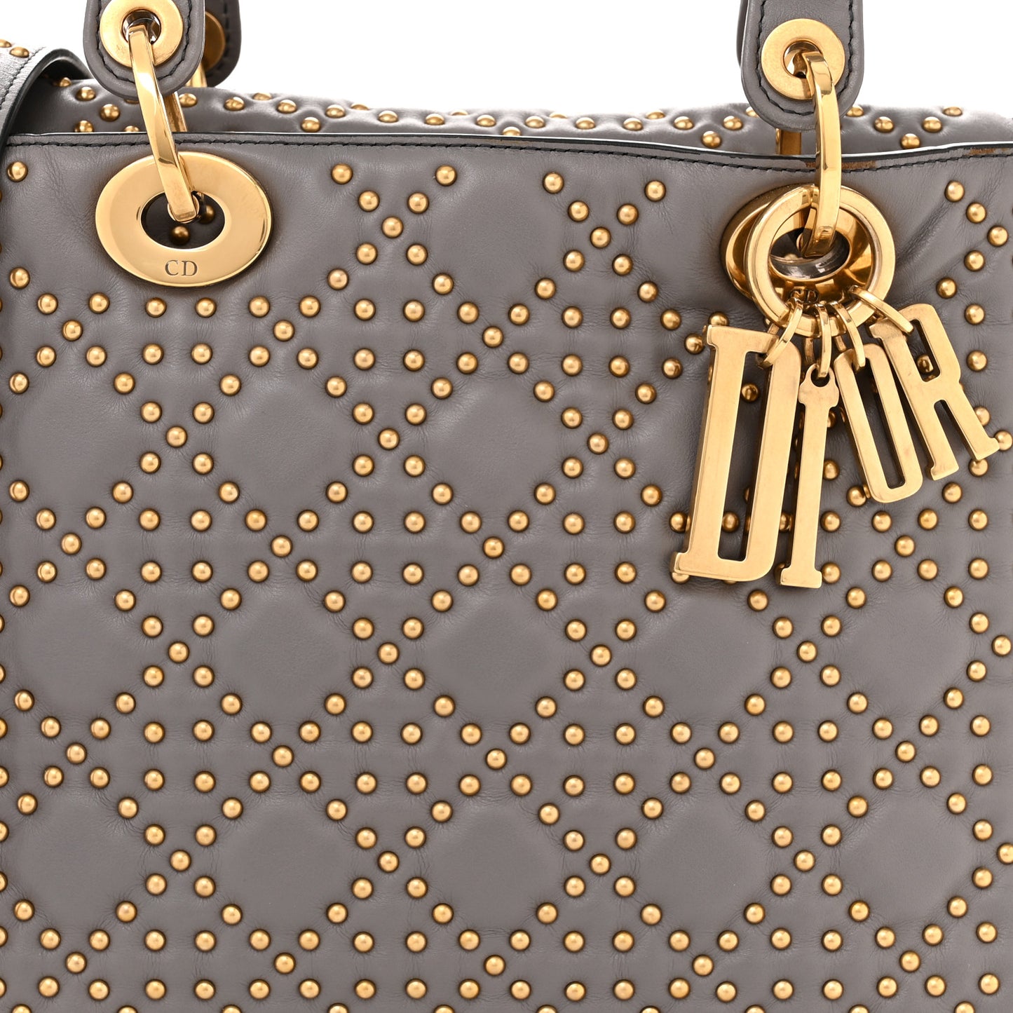 Calfskin Cannage Studded Medium Supple Lady Dior Grey