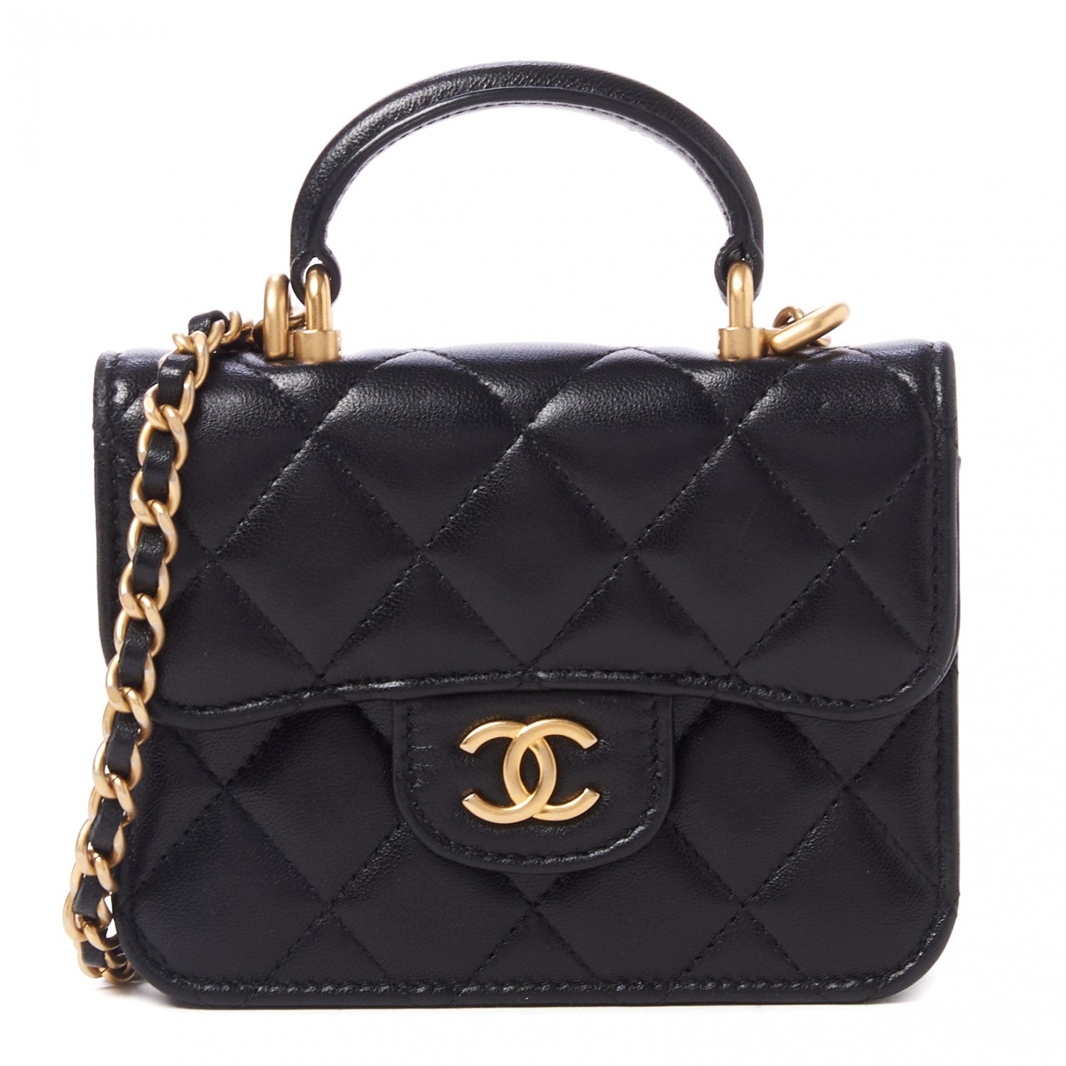 Chanel Lambskin Quilted Top Handle Flap Coin Purse With Chain Black 1 of 9