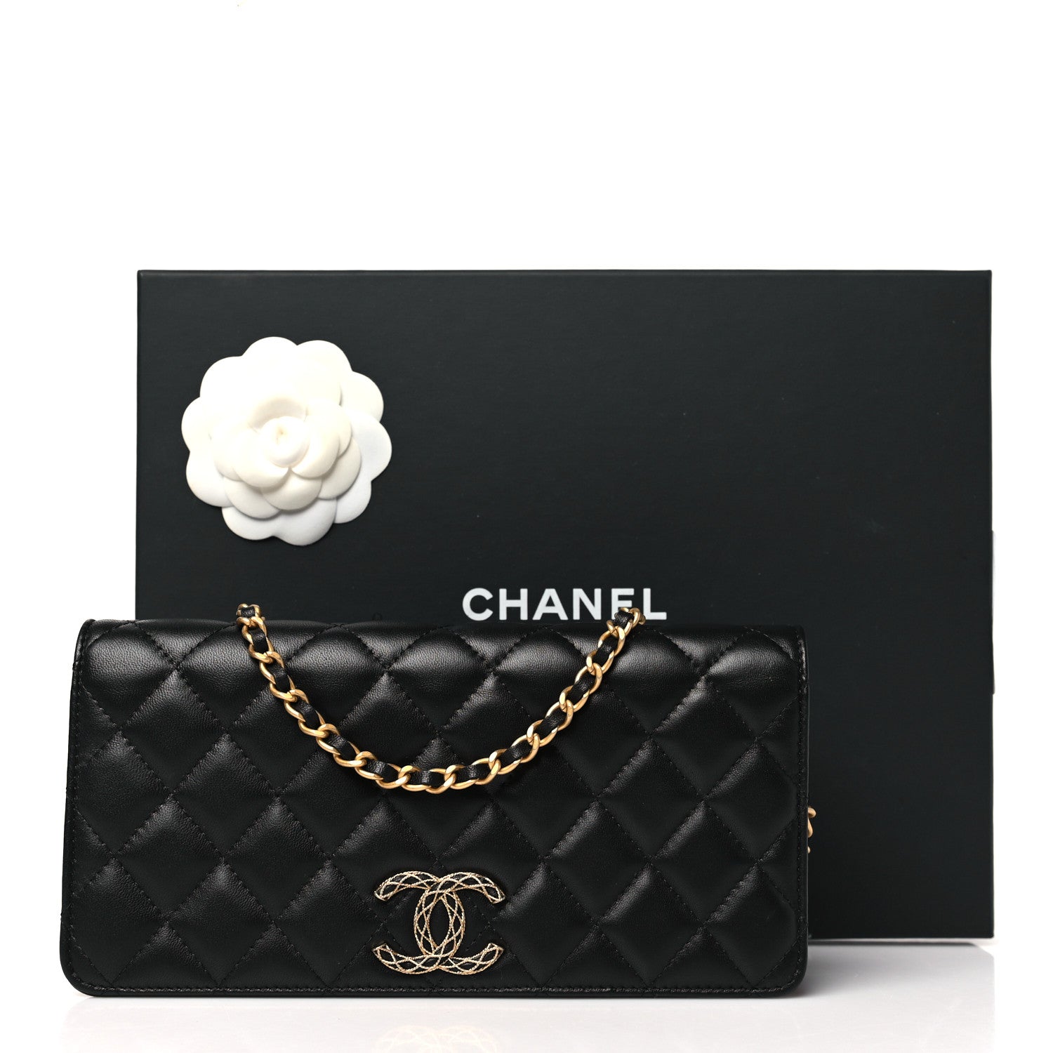Chanel Lambskin Quilted CC Clutch On Chain Black 12 of 12
