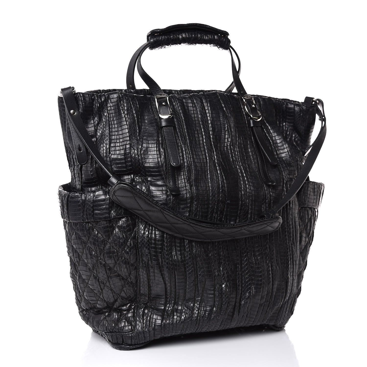 Jimmy Choo Waxed Snakeskin Chain Embellished Blare Tote Black 3 of 9