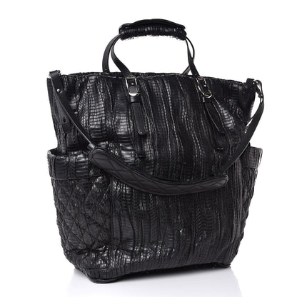 Jimmy Choo Waxed Snakeskin Chain Embellished Blare Tote Black 3 of 9