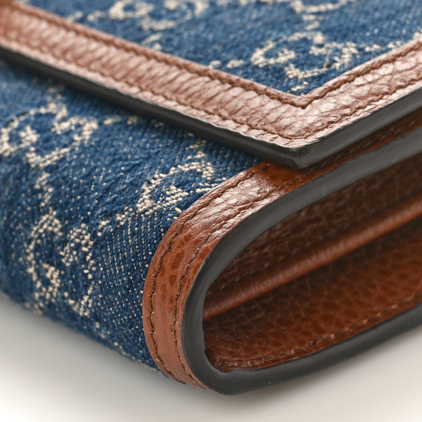 New Denim GG Monogram Jackie 1961 Chain Wallet Blue Tea Cuir