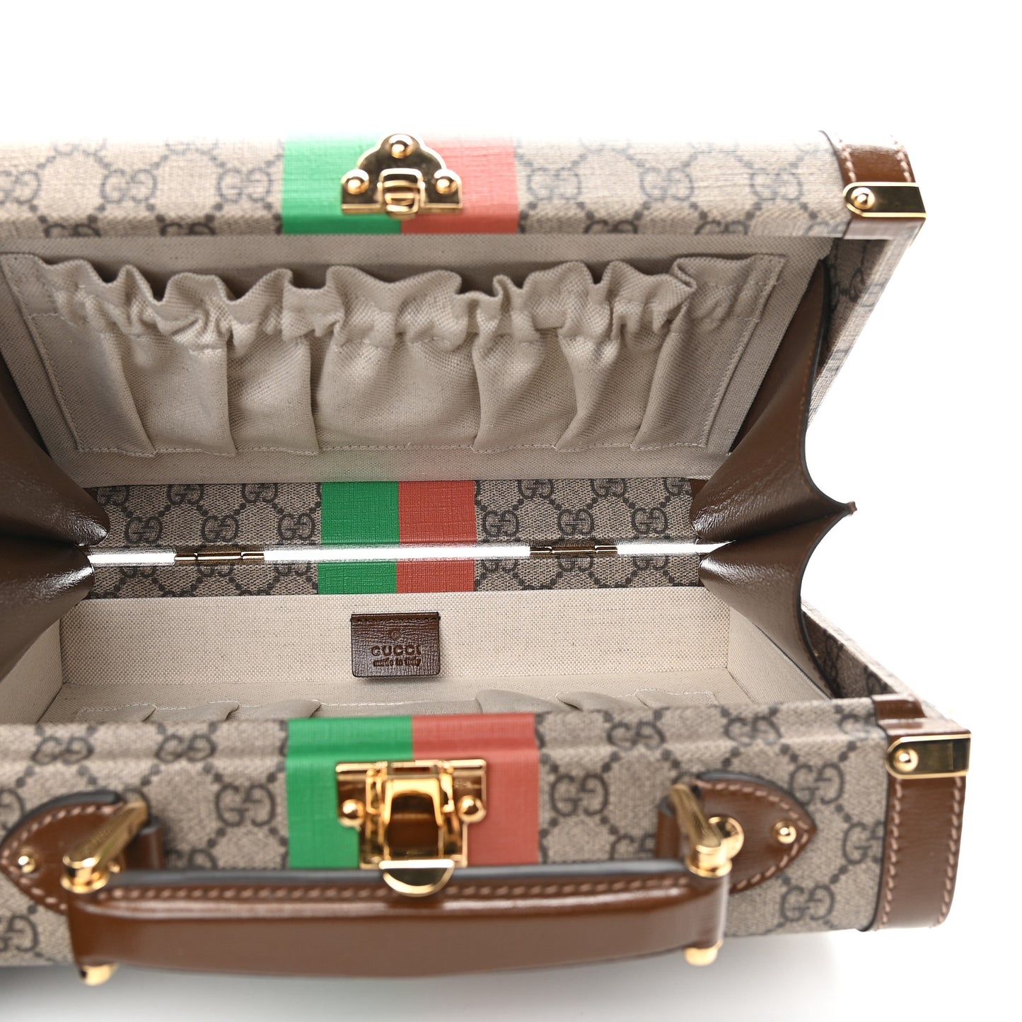 GG Supreme Monogram Azalea Calfskin Fake/Not Retro Interlocking G Beauty Case Beige Ebony Brown Sugar
