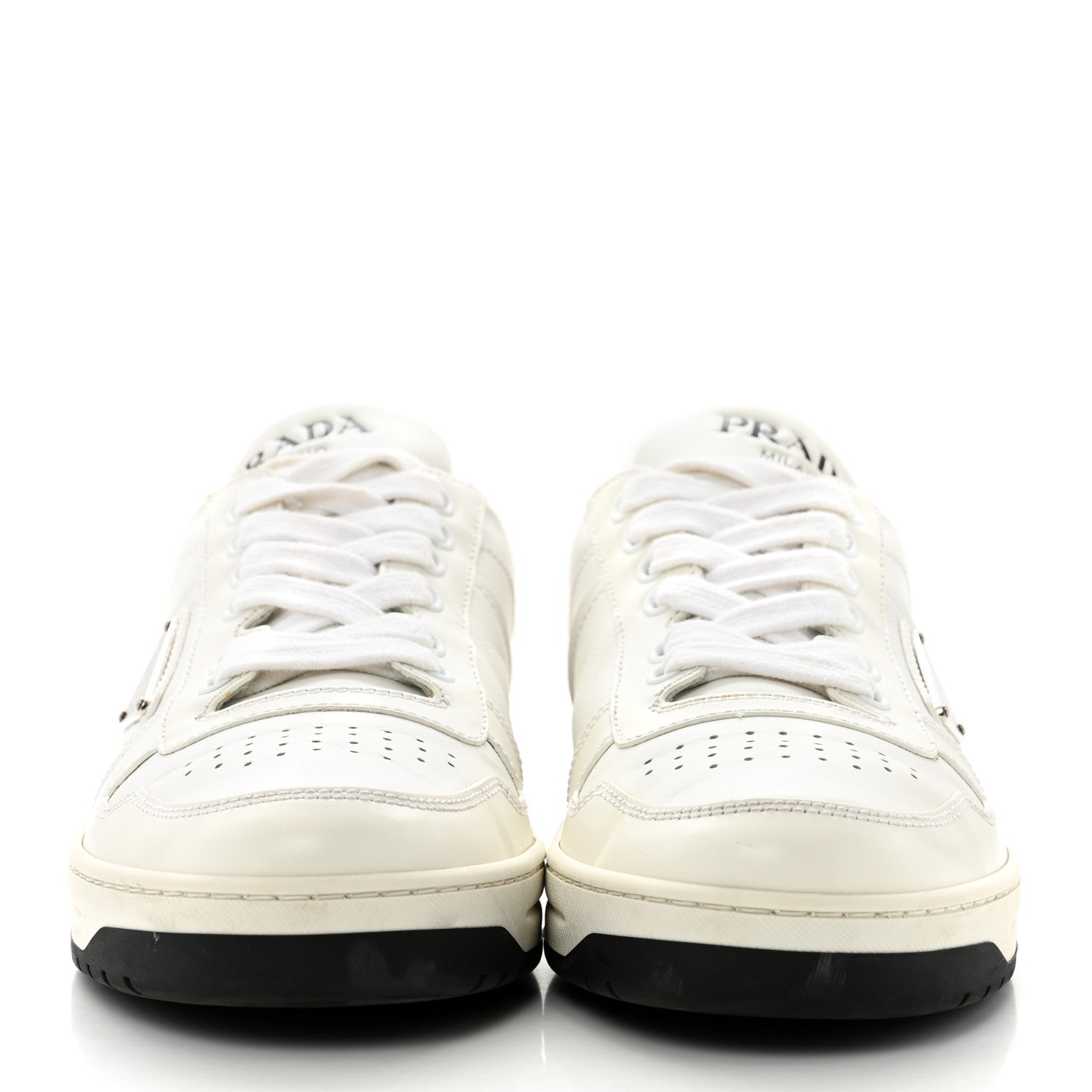 Prada Vitello Rois Triangle Womens Downtown Low Top 30mm Sneakers 39 White Black 3 of 11