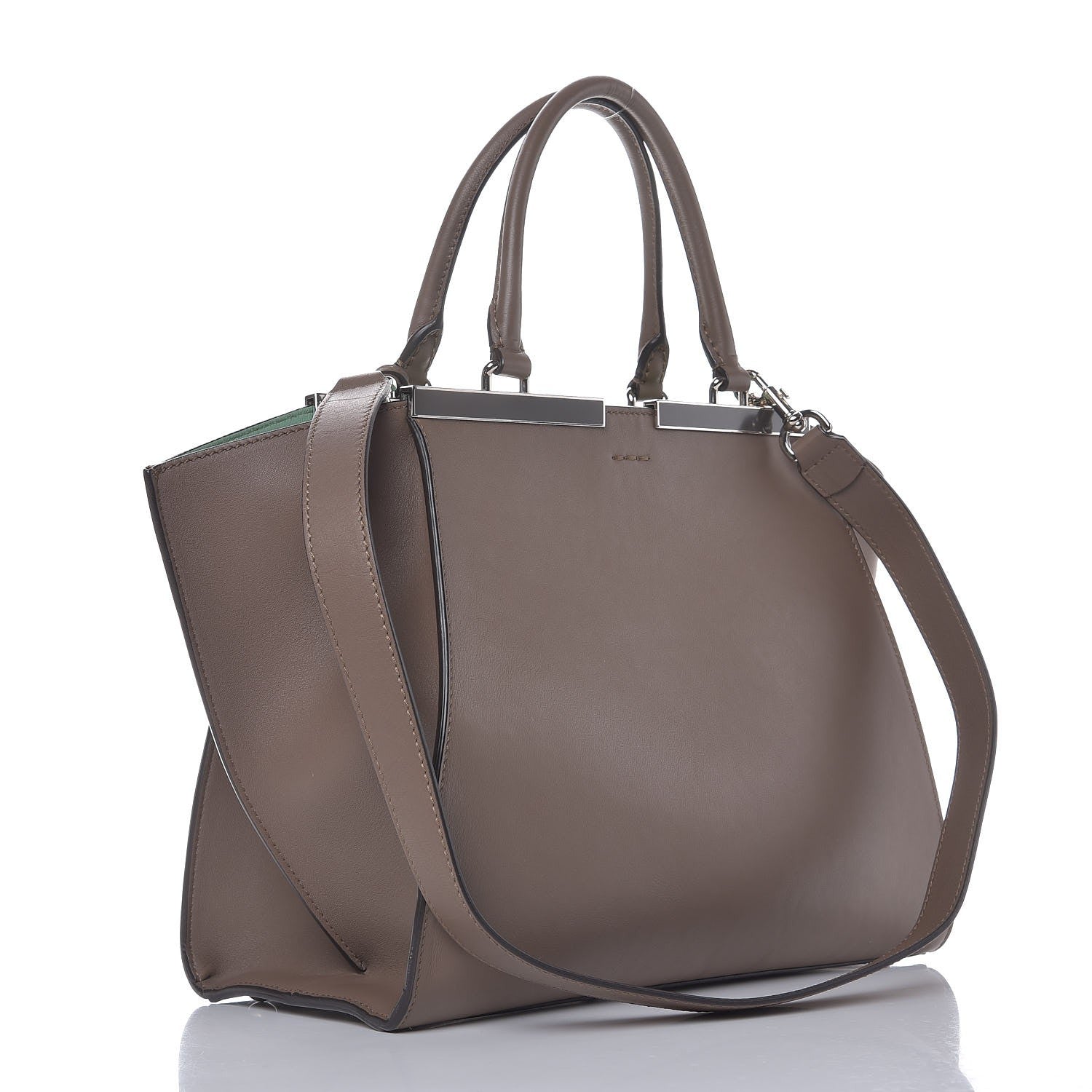 Fendi Vitello Dolce Shiny Nappa Petite 3Jours Tote Marrone Verde Acqua 4 of 8