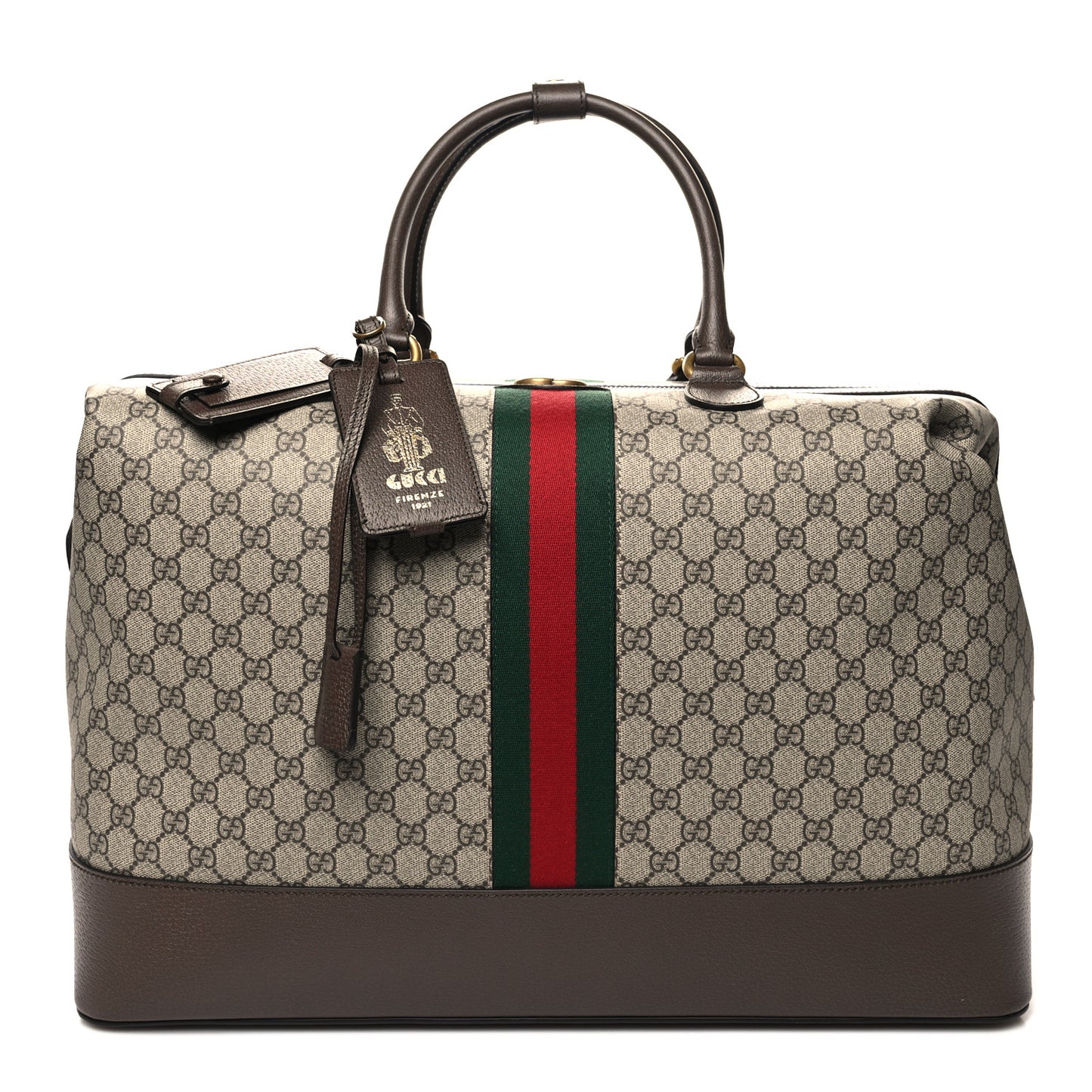 GG Supreme Monogram Textured Dollar Calfskin Web Savoy Travel Bag Beige Ebony New Acero