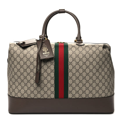 Gucci GG Supreme Monogram Textured Dollar Calfskin Web Savoy Travel Bag Beige Ebony New Acero 1 of 11