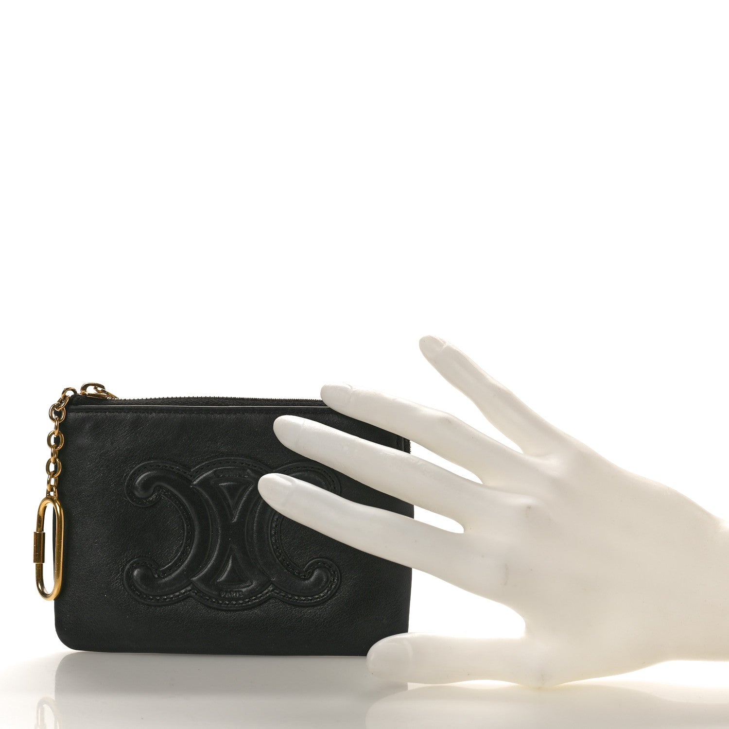 Celine Smooth Calfskin Cuir Triomphe Coin and Card Pouch With Hook Black 2 of 7