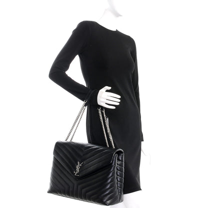 Saint Laurent Calfskin Y Quilted Monogram Large Loulou Chain Satchel Black 3 of 9