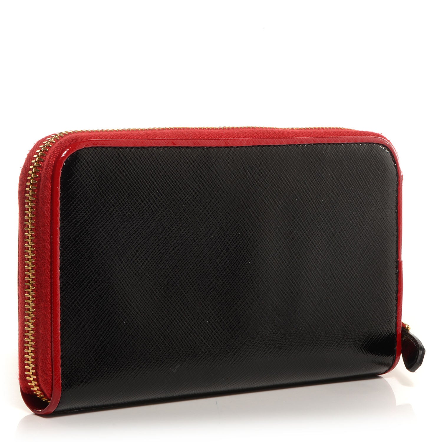 Prada Saffiano Vernice Bi-Color Zip Around Wallet Black Rosso 4 of 9