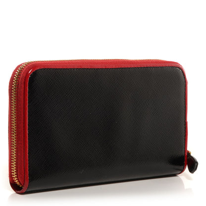 Prada Saffiano Vernice Bi-Color Zip Around Wallet Black Rosso 4 of 9